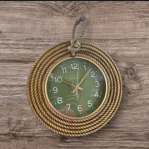 Vintage-Inspired Green and Gold Rope Wall Clock